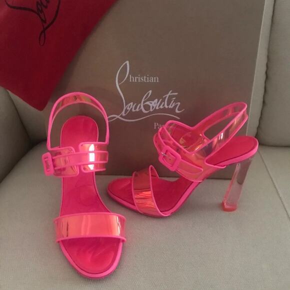 Christian Louboutin Shoes - NIB Christian Louboutin Loubi Duniss Sandal Shoes 100 Heel Fluo Pink 40 10